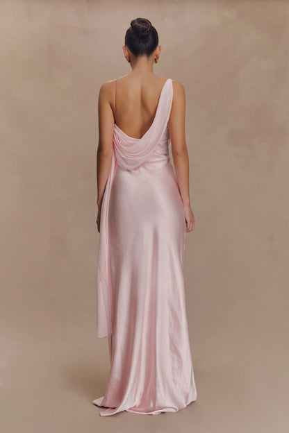 Carah Satin And Chiffon Maxi Dress Pale Pink