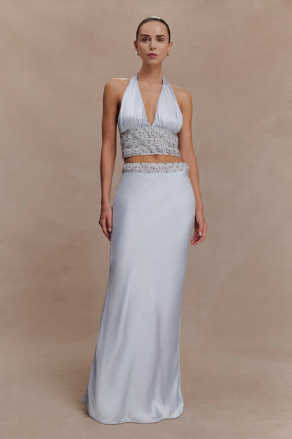 Clementine Chiffon Hand Beaded Top Pale Blue