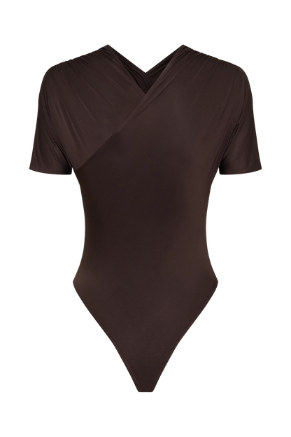 Junie Shortsleeve Cross Over Bodysuit Chocolate