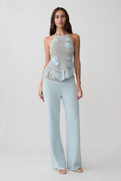 Miley Crochet Waistband Straight Leg Pant Pale Aqua
