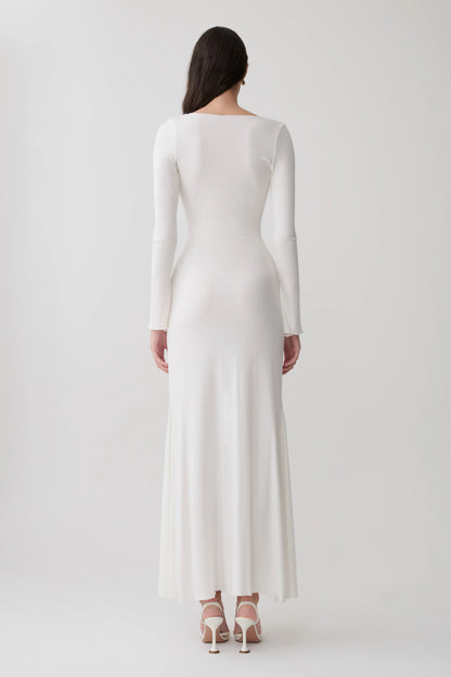 Tanya Buttoned Long Sleeve Maxi Dress White