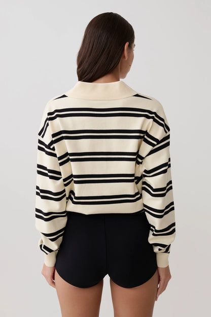 Philly Stripe Long Sleeve Knit Jumper Ivory Black