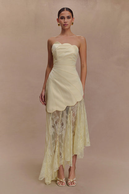 Aleena Satin And Lace Maxi Dress Lemon