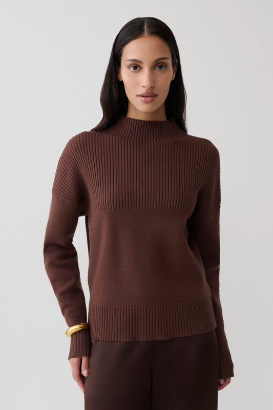 Stanley Ribbed High Neck Jumper Chocolate