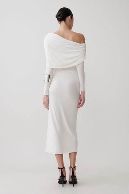 Corinna Modal One Shoulder Midi Dress White