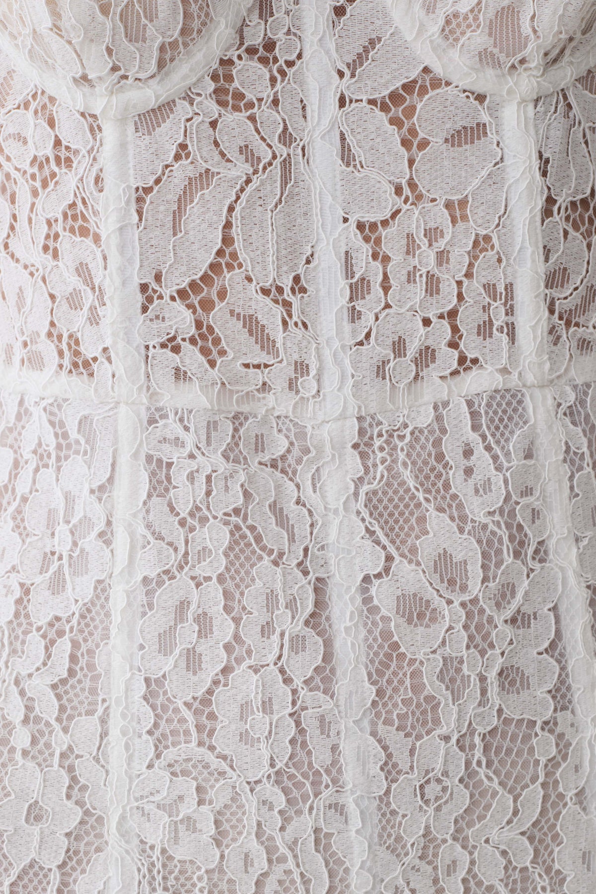 Ottilie Lace And Mesh Midi Dress White
