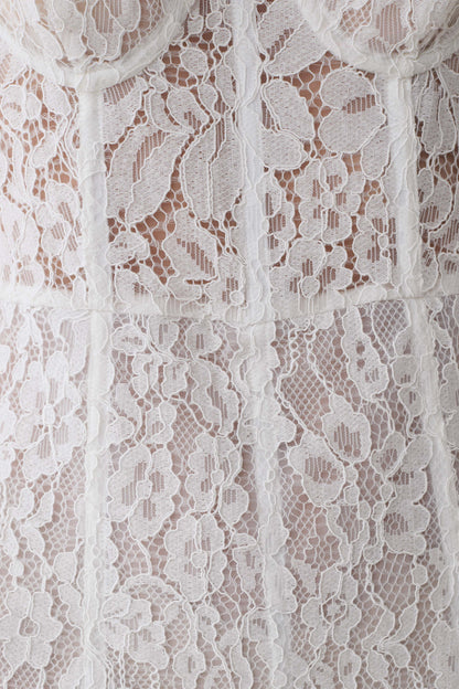 Ottilie Lace And Mesh Midi Dress White