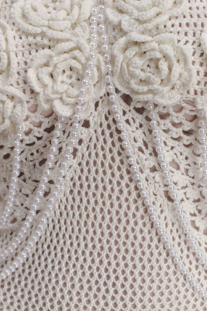 Samantha Crochet Midi Dress With Flowers Ivory
