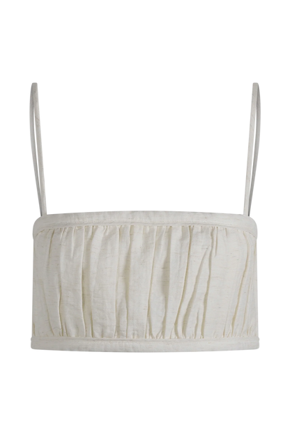 Scottie Shirred Linen Bandeau Oat Marle