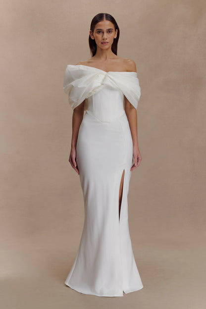 Aphrodite Off Shoulder Crepe Gown Ivory
