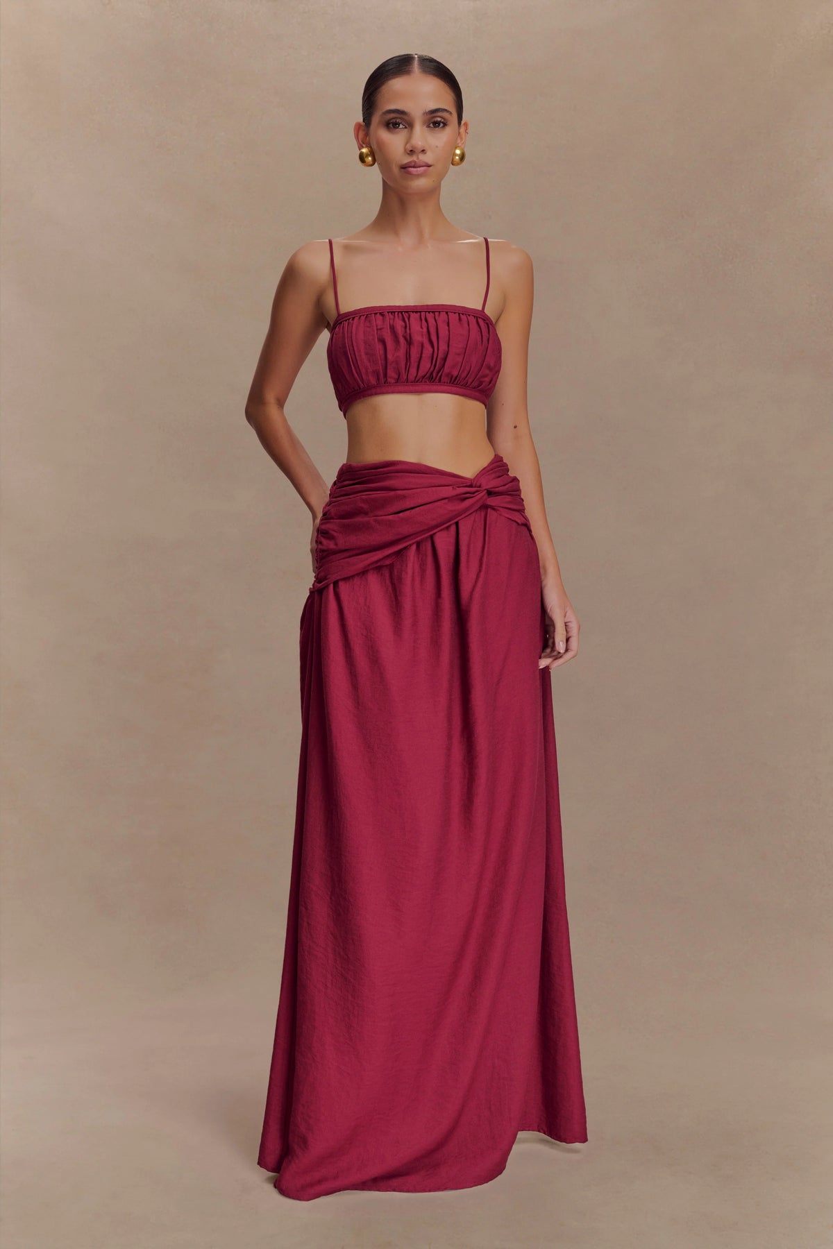 Scottie Shirred Linen Bandeau Wine