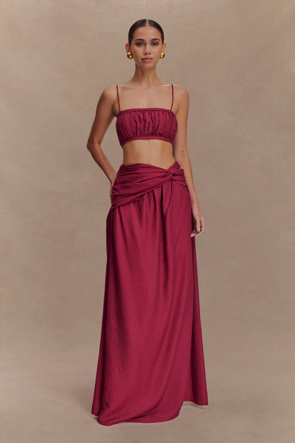 Scottie Shirred Linen Bandeau Wine