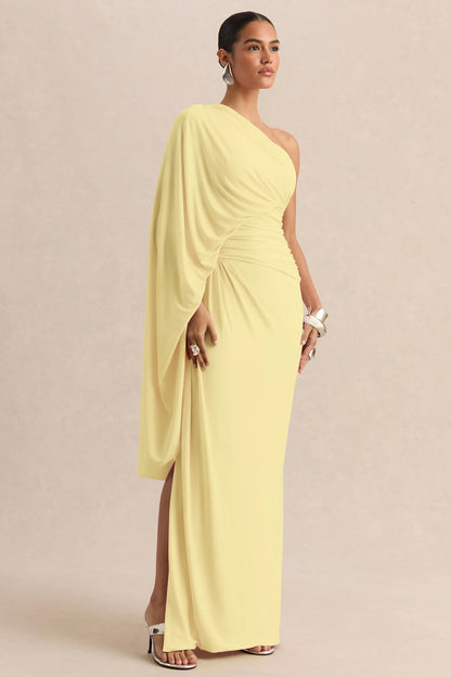 Sabella Lemon Asymmetric Neck Maxi Dress