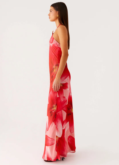 Vatiana Chiffon Maxi Dress Peach Watermelon Flower