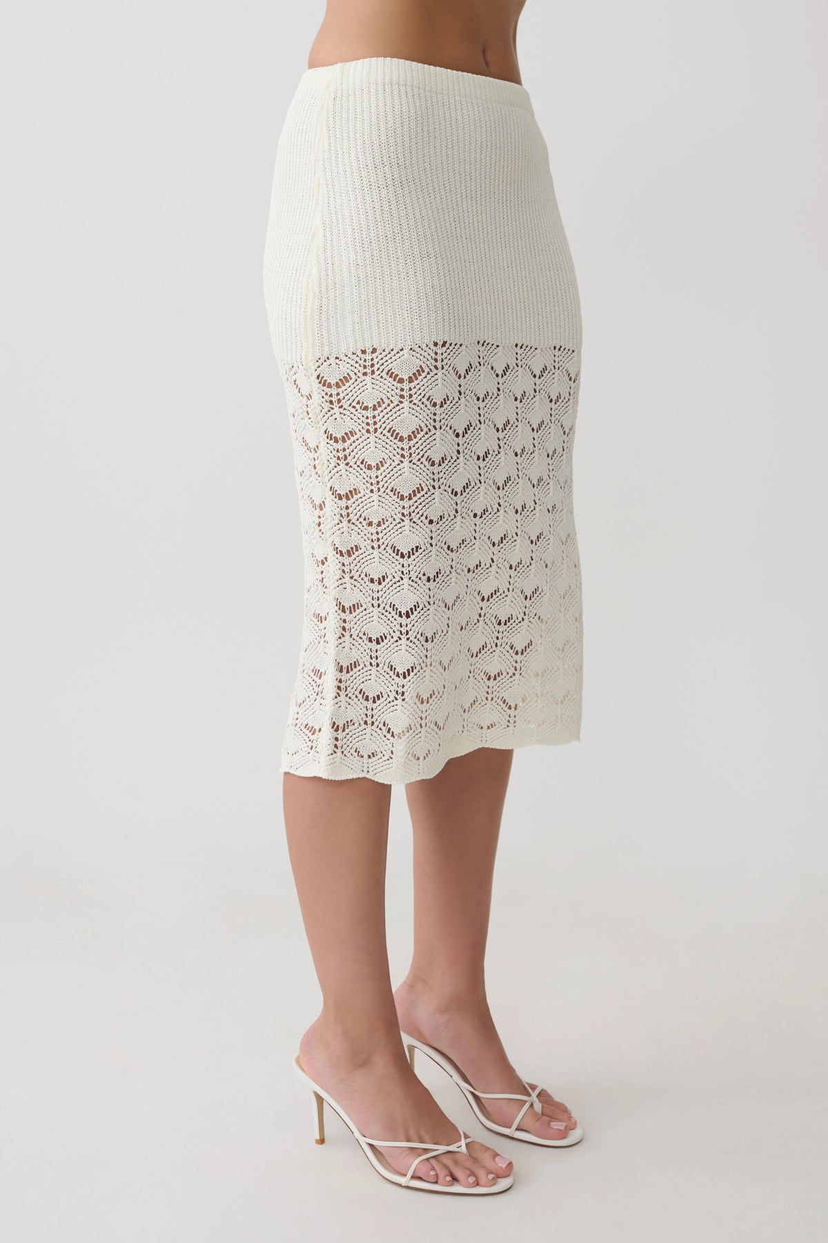 Atlantis Crochet Knit Midi Skirt White