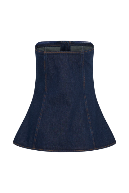 Lennox Strapless Long Line Button Top Indigo Blue