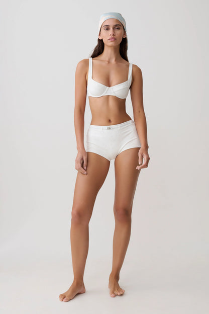 Abra Underwire Apex Bikini Top White Textured Fabric