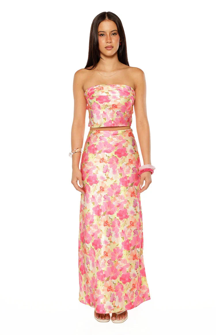 Genevieve Yellow Floral Pop Print Maxi Skirt