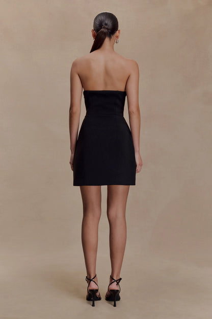 Liva Strapless Diamante Floral Trim Mini Dress Black