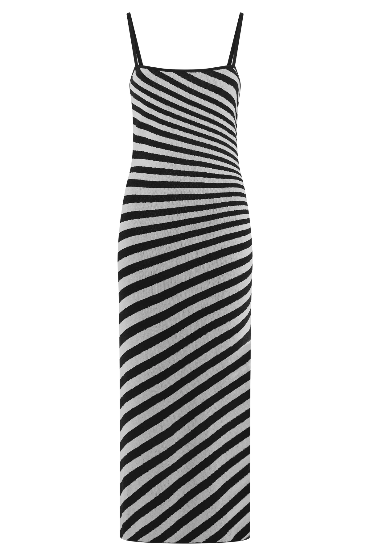 Raven Striped Knit Midi Dress Black White