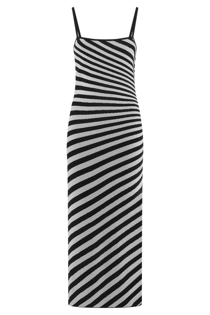 Raven Striped Knit Midi Dress Black White