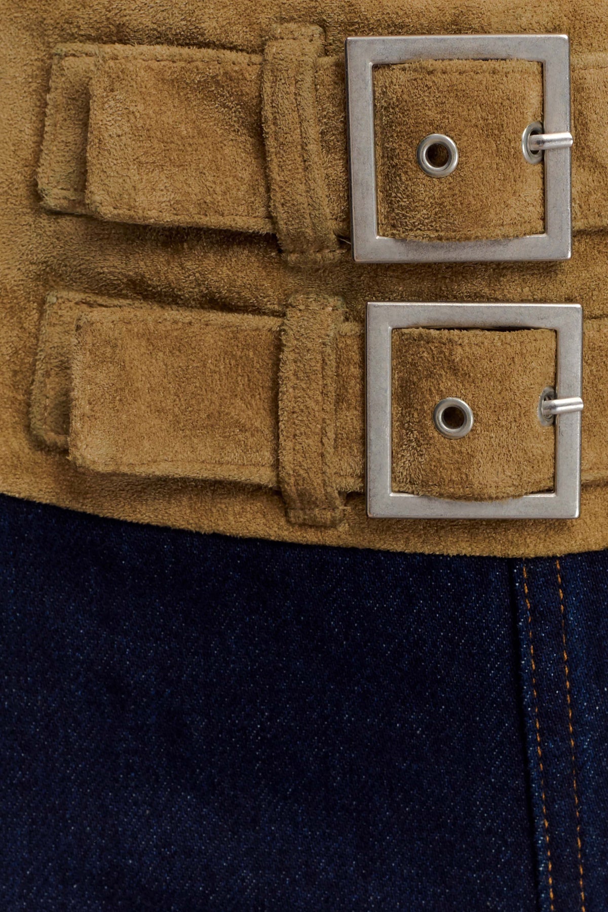 Miranda Faux Suede Belted Denim Wide Leg Jeans Indigo Blue