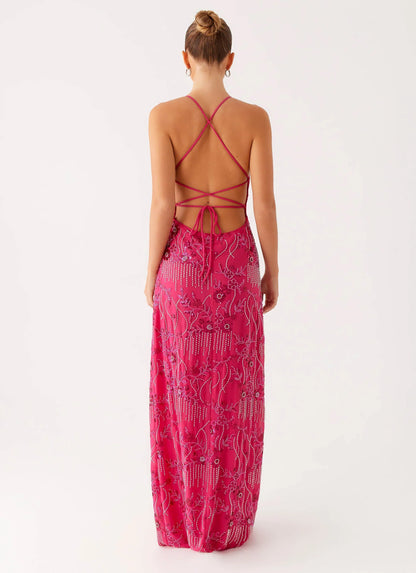 Vietta Sequin Cami Maxi Dress Fuchsia