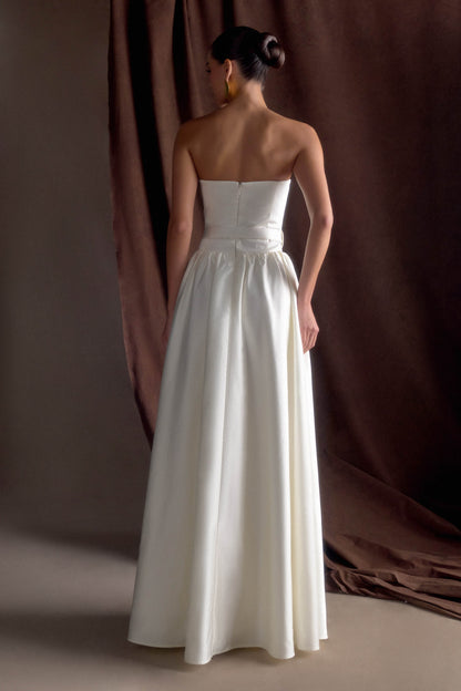 Florence Strapless Belted Maxi Dress White