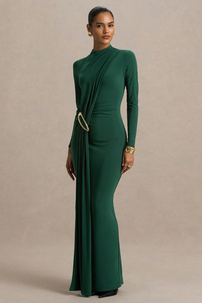 Zadie Teal High Neck Maxi Dress With Gathered Detail