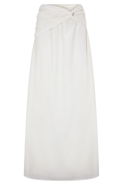 Scottie Gathered Linen Knot Maxi Skirt Oat Marle