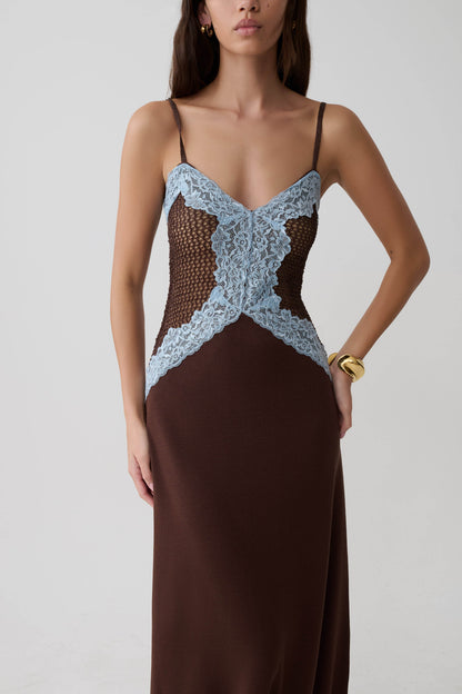 Bray Knit Lace Maxi Dress Chocolate Blue