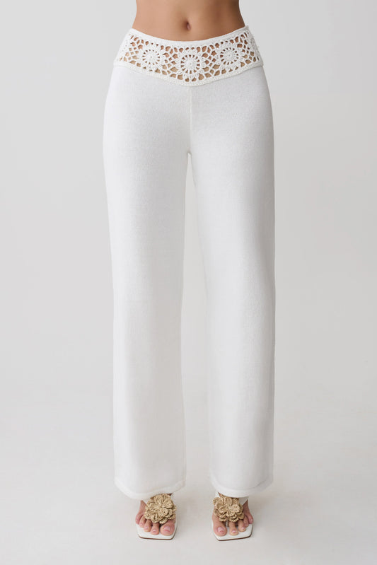 Miley Crochet Waistband Straight Leg Pant Ivory