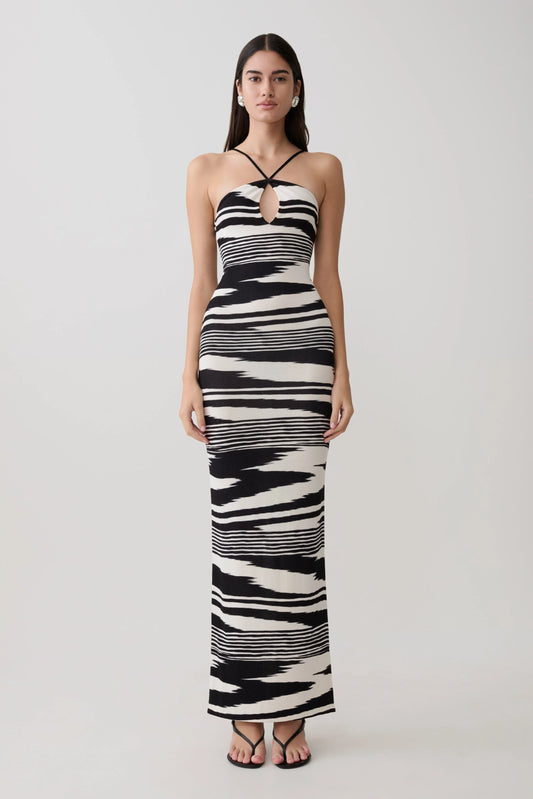 Ashtin Cross Front Knit Maxi Dress Linear Shift Print
