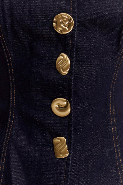 Neve Sleeveless Buttoned Denim Top Washed Indigo Blue