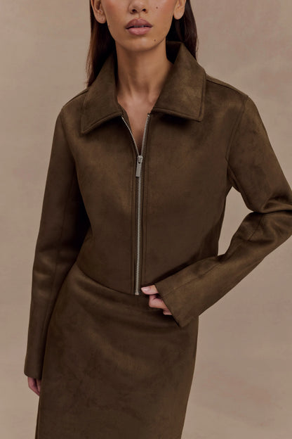 Hayes Faux Suede Collared Jacket Chocolate