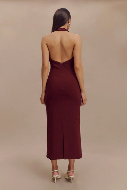 Annita Crepe Halter Midi Dress Merlot