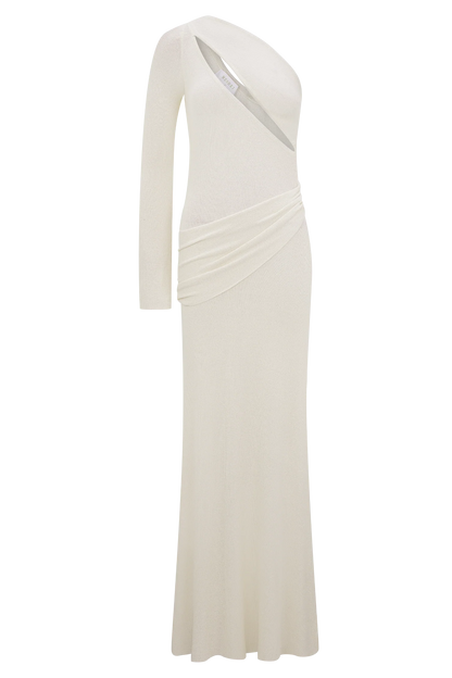 Alexius One Shoulder Knit Maxi Dress Ivory