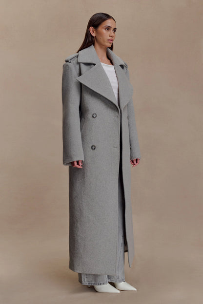 Levi Long Trench Wool Coat Grey Marle