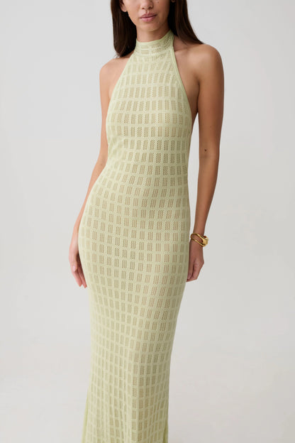Hayley Halter Knit Maxi Dress Seafoam