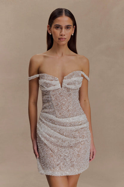 Connie Beaded Bodycon Mini Dress Nude