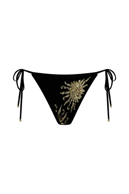 Huntleigh Crochet Bikini Bottom Black Gold Sunshine Print