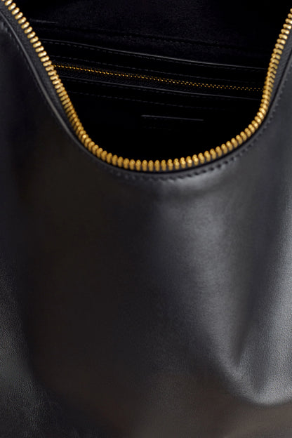 Bristol Croissant Leather Shoulder Bag Black