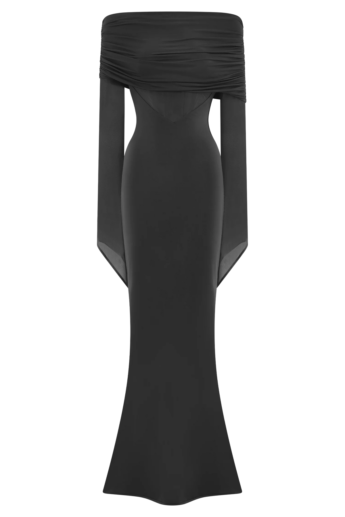 Kaitlin One Shoulder Slinky And Mesh Maxi Dress Black