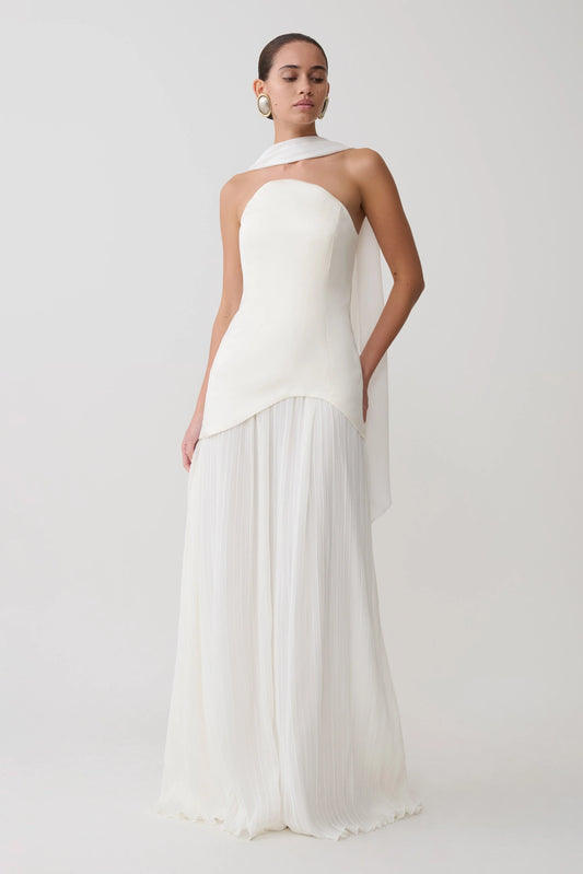 Juno Strapless Pleated Maxi Gown White