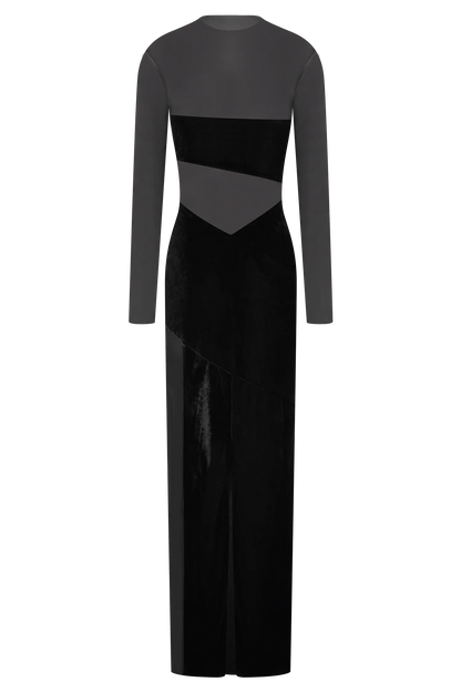 Davina Velvet And Mesh Maxi Dress Black