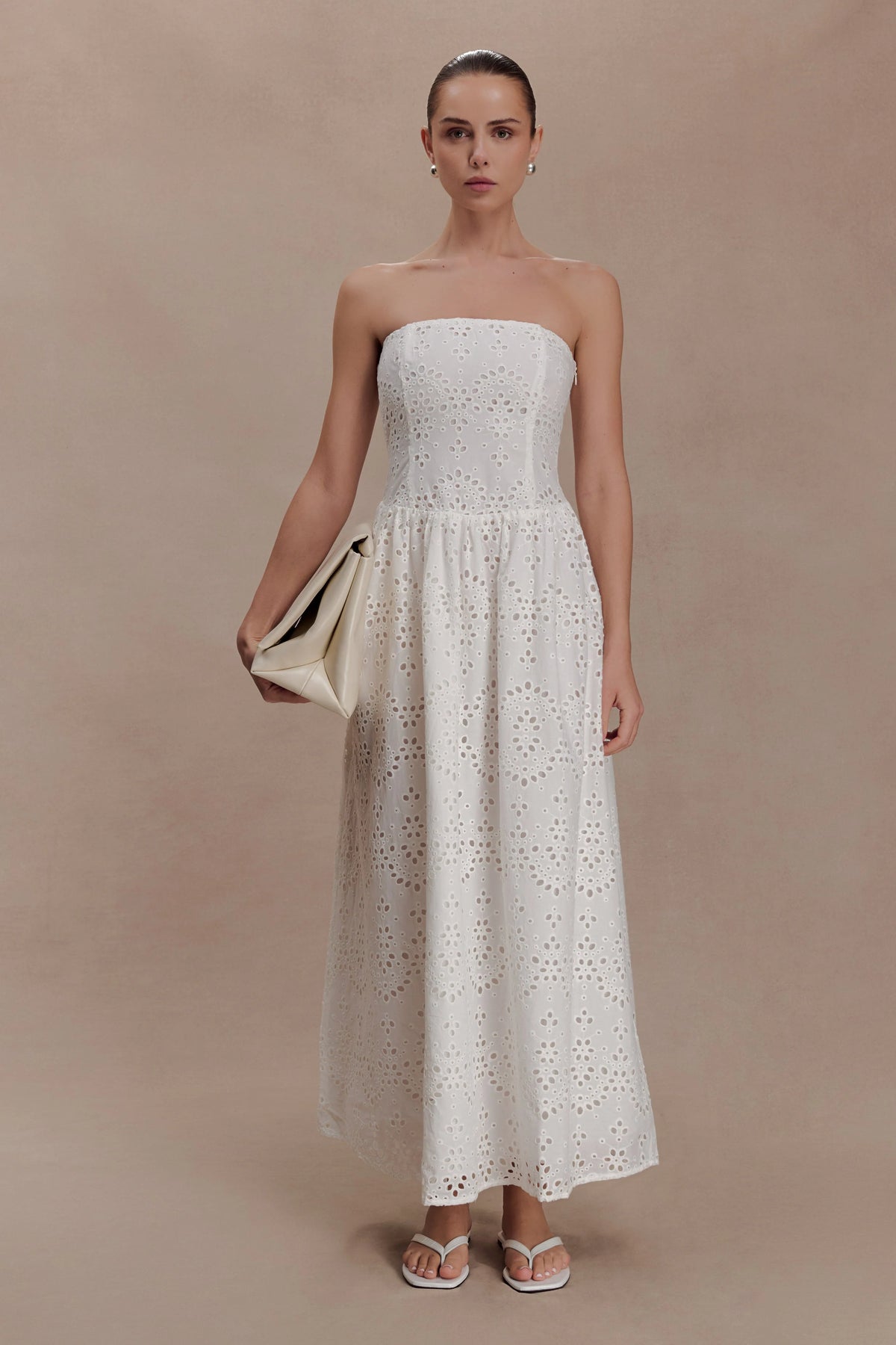 Maureen Broderie Strapless Maxi Dress White