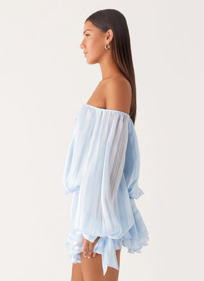 Eira Balloon Sleeve Mini Dress Baby Blue