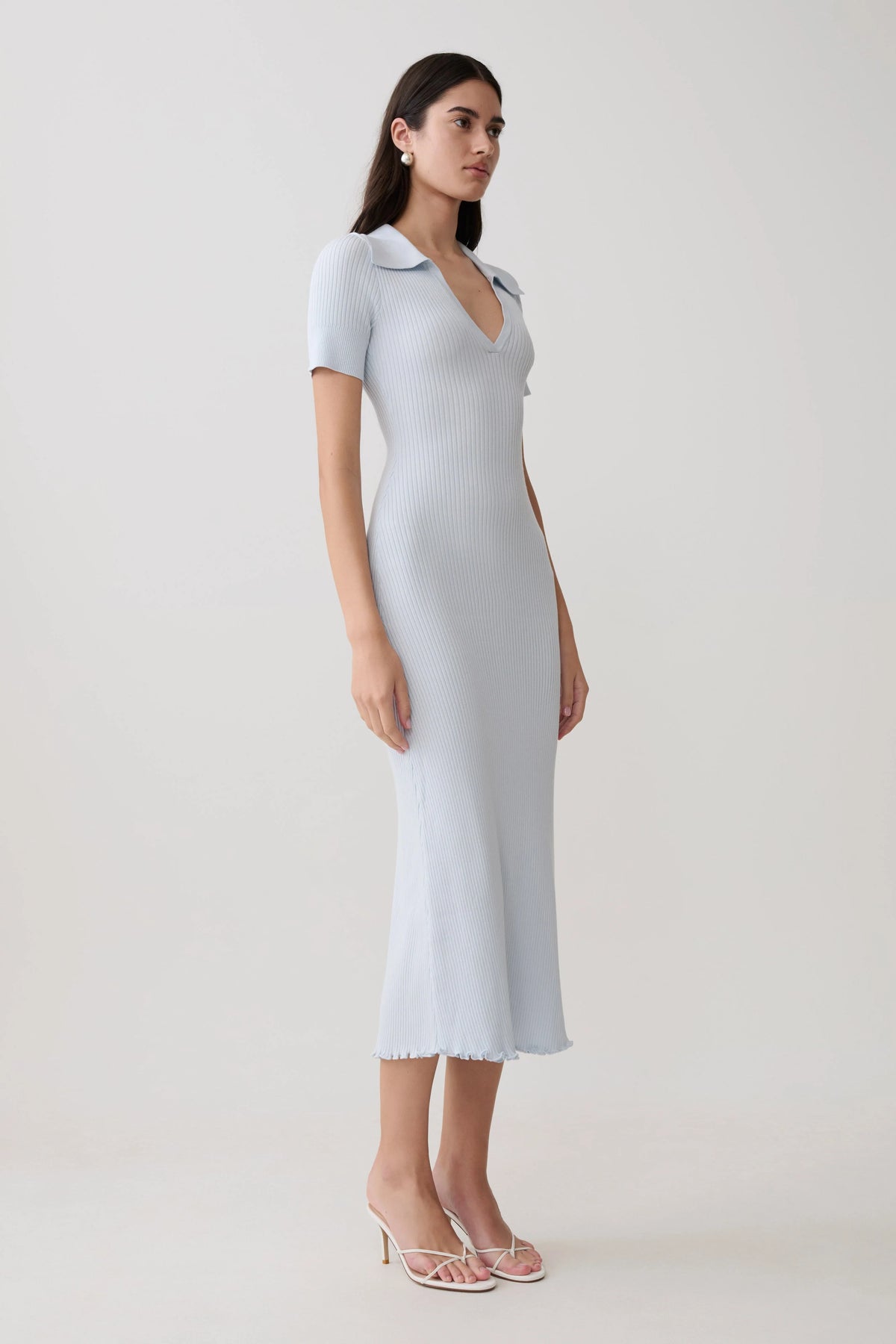Nichelle Short Sleeve Collared Knit Midi Dress Light Blue