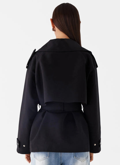 Ace Of Spades Cropped Trench Coat Black