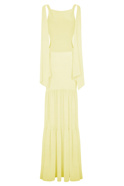Haille Knit Chiffon Maxi Dress Lemon